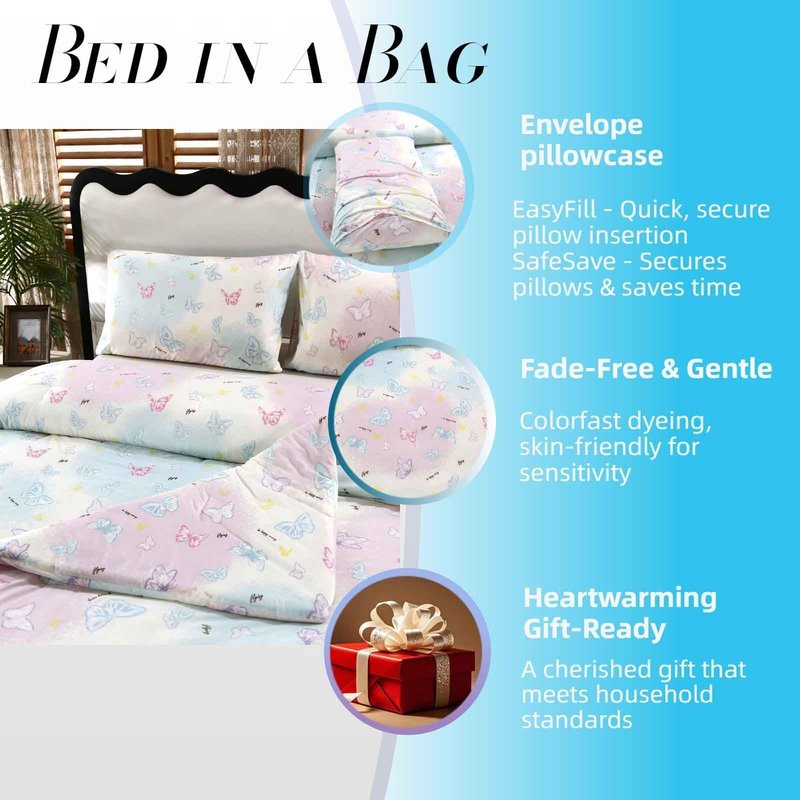 SDY 3PCS Queen Silky Butterfly Comforter Set,Soft Microfiber Butterfly Comforter Set for Boys Girls and Kids with 1Comforter+ 2Pillowcases