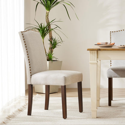 DUMOS Dining Chairs Set of 6, Modern Kitchen Table Chairs with Wooden Legs and Padded Seat, Mid Century Upholstered Accent Chairs for Dining Room/Kitchen/Living Room/Restaurant, Beige