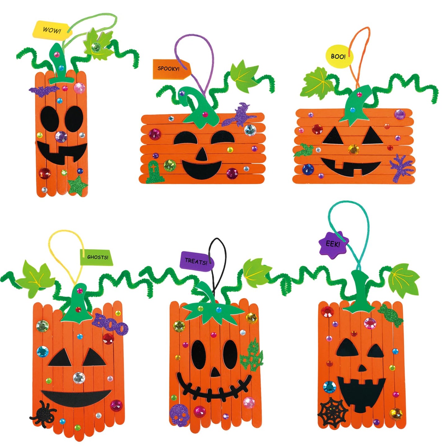 Winlyn 24 Sets Fall Crafts Kits Halloween Crafts Individual Fall Kids Crafts DIY Pumpkin Fall Decorations Craft Sticks Pumpkin Foam Stickers Arts and Crafts for Kids Classroom Activities Party Favors