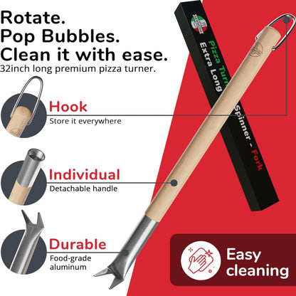Senwosa Pizza Oven & Stone Brush with Scraper, Turning Fork & Bubble Popper Bundle - Essential Accessories & Tools for Any Pizza Oven