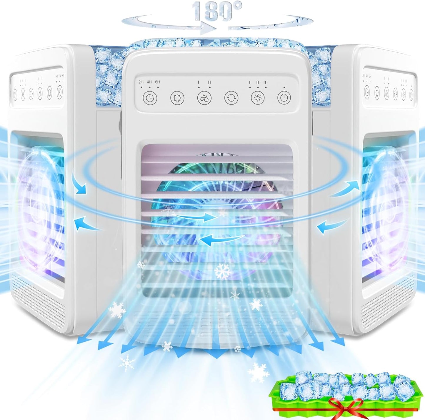 Portable Air Conditioners with 180° Oscillation, Mini AC Unit, 4 Wind Speeds, Large Water Tank for Room