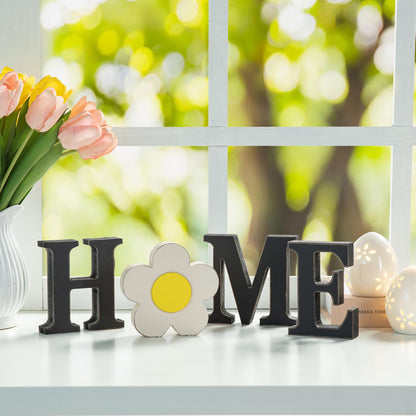 Glitzhome Interchangeable Home Table Signs with 13 Pcs Seasonal Icons, Wooden Changeable Home Sign for Holiday Decor, HOME Letter Sign Ornaments Set Interchangeable Holiday Decorative Shelf Blocks