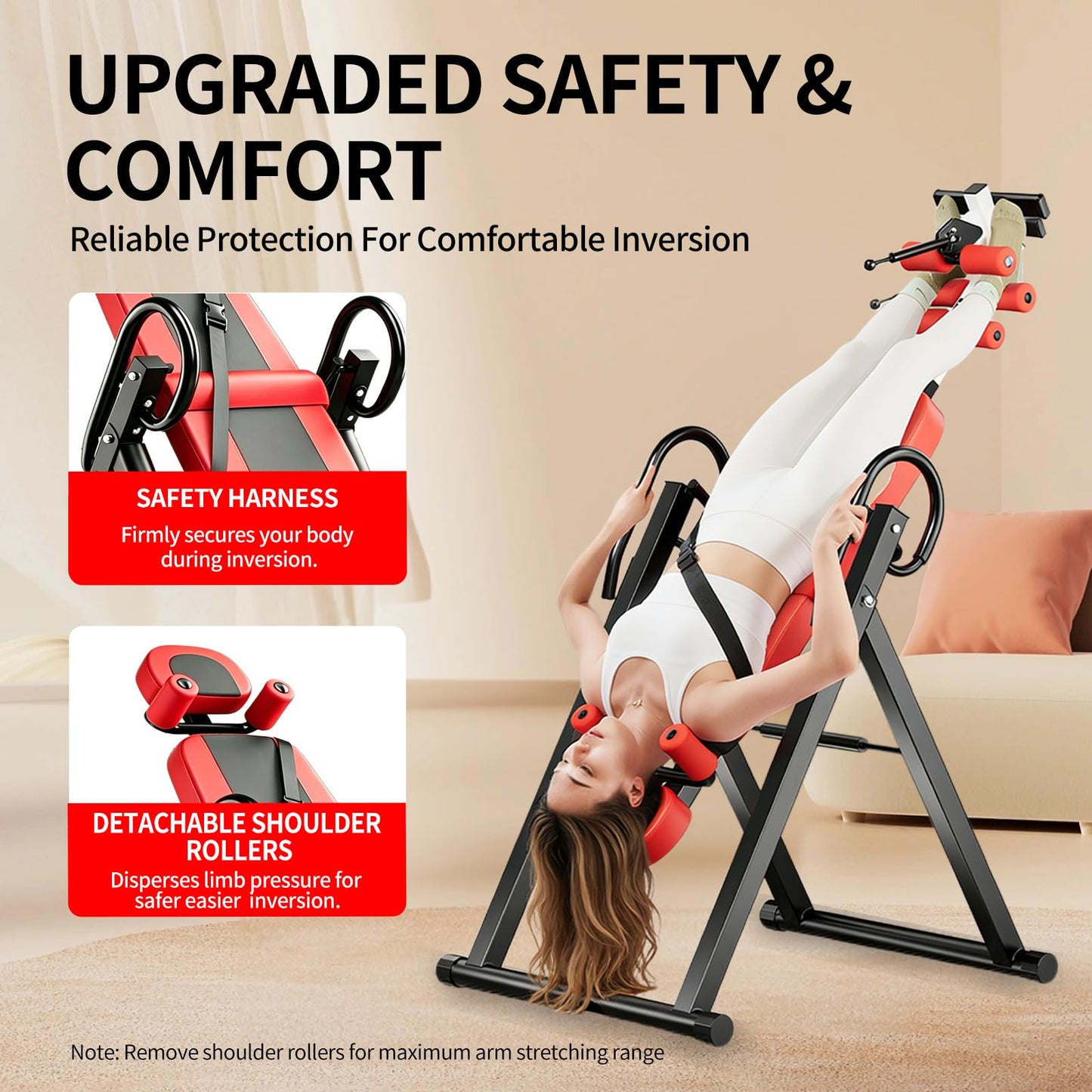 Inversion Table, Back Stretcher Machine for Back Pain Relief, Back Decompression, Hang Upside Down Back Stretcher, Lumbar Support, Easy to Assemble, Heavy Duty Up to 300LBS with Wider Backrest