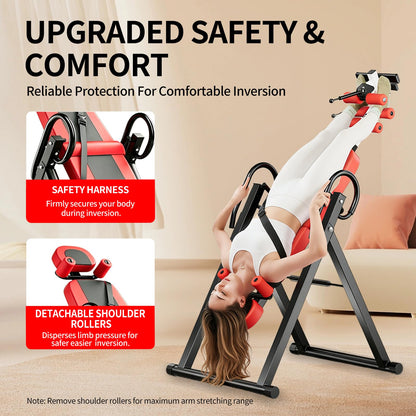 Inversion Table, Back Stretcher Machine for Back Pain Relief, Back Decompression, Hang Upside Down Back Stretcher, Lumbar Support, Easy to Assemble, Heavy Duty Up to 300LBS with Wider Backrest