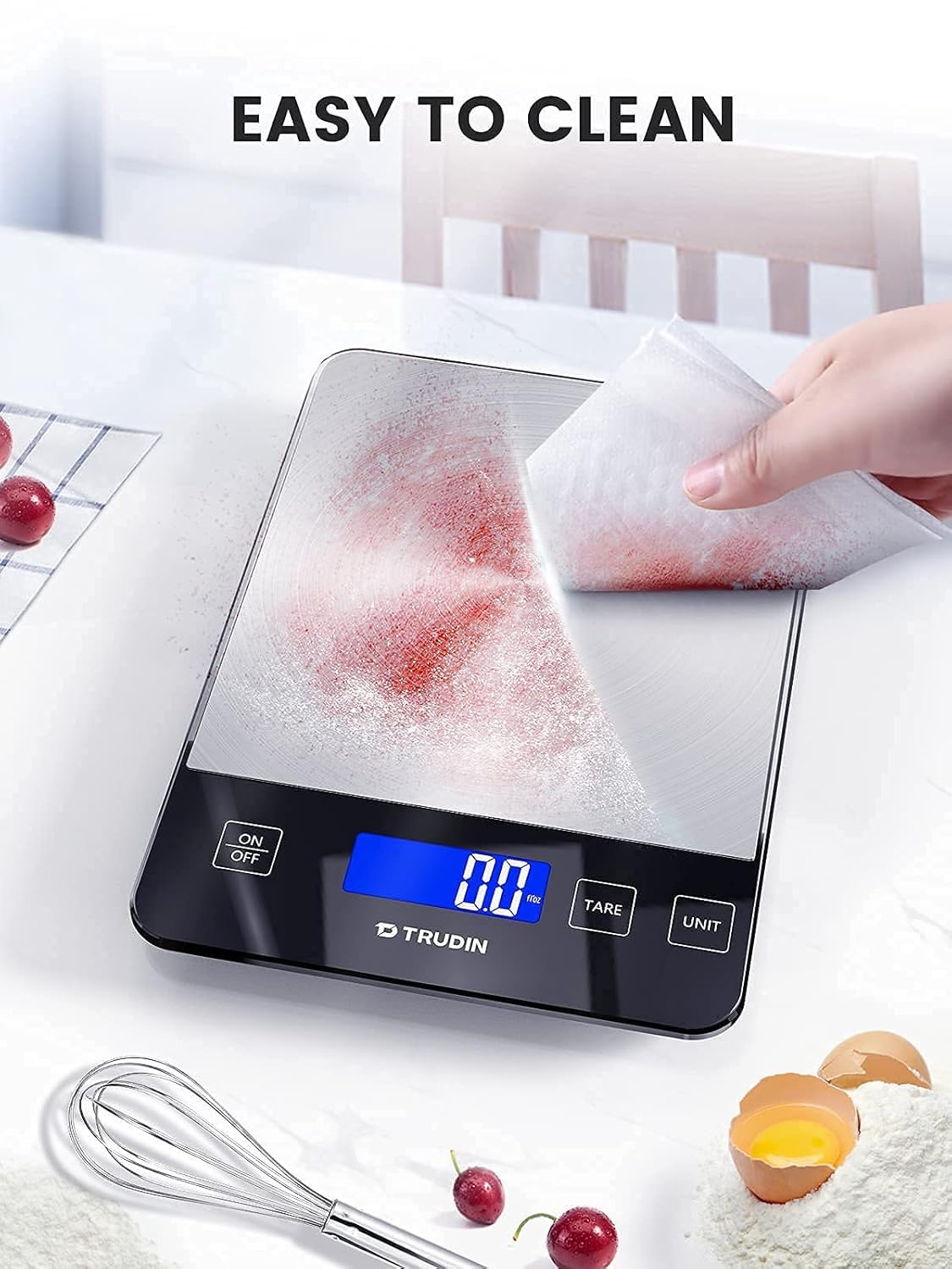 33lb Food Scale, NASA-Grade Digital Kitchen Scale, Precisely Measures Grams and Ounces for Baking and Cooking, Waterproof Tempered Glass & Stainless Steel Platform