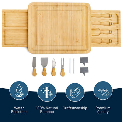 RoyalHouse Unique Bamboo Cheese Board & Knife Set with 2 Slide-Out Cutlery Drawers - Charcuterie Boards Set - Gifts for Women Birthday, Wedding Couples 2025, Bridal Shower