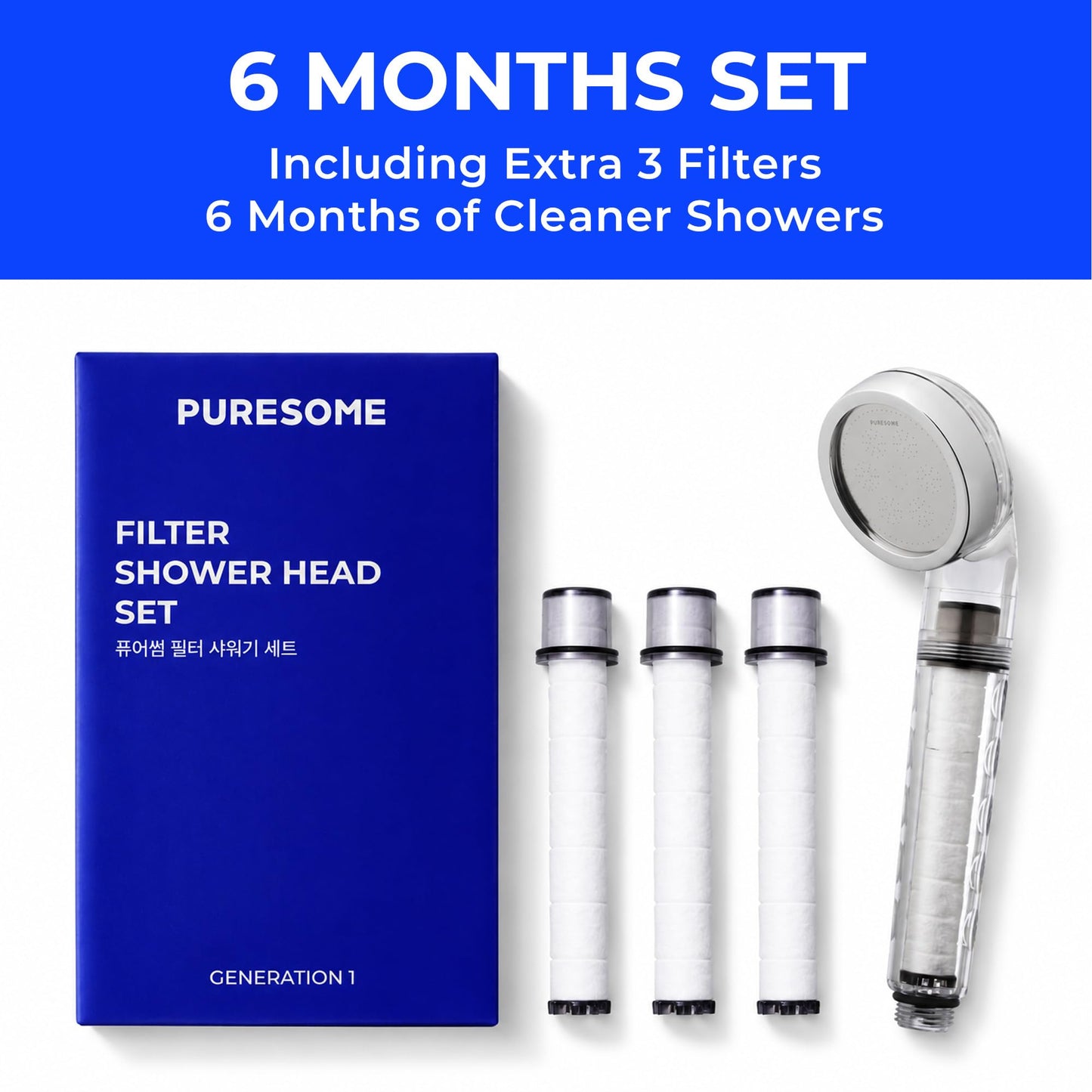 BODYLUV Puresome Filtered Shower Head, Korea's Best Handheld Shower Head with Filter, High Water Pressure, Softer Skin & Hair, Made in Korea, 6-Month Supply (3 Filter Replacements Included)