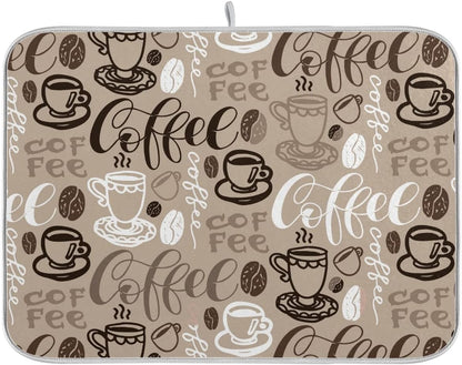 Coffee Mat for Coffee Cup Drying, Medium Brown Coffee Maker Mat, Microfiber Dish Drying Mats, 16x18 Inch