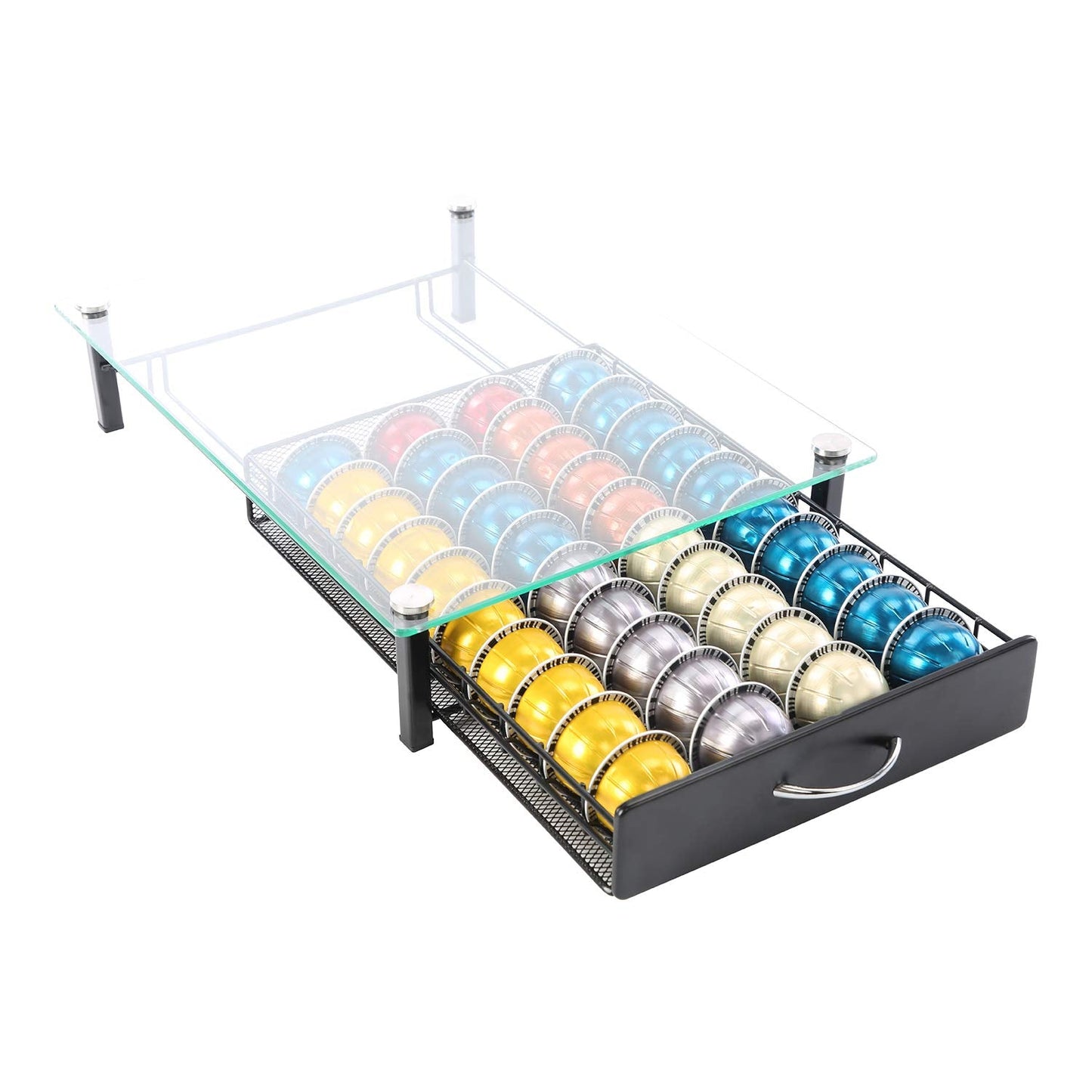 FlagShip for Nespresso Pod Holder Drawer Coffee Pod Organizer for Nespresso Capsule Holder Crystal Tempered Glass Storage Tray (40 Vertuo Pods Capacity)