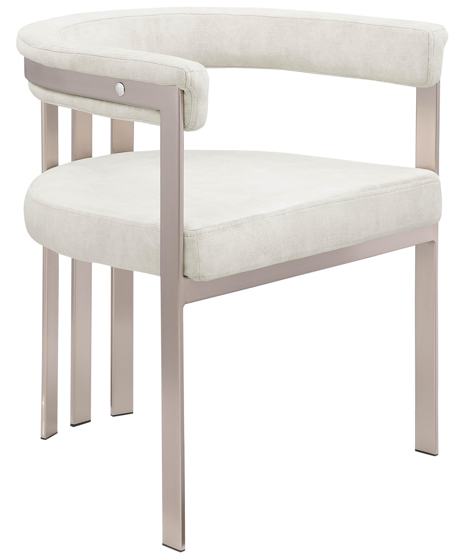 Meridian Furniture 938Stone-C Marcello Collection Modern | Contemporary Dining Chair with Soft High End Stone Colored Velvet, Brushed Chrome Iron Frame, 23.5" W x 21.5" D x 27.75" H, Stone, Set of 2