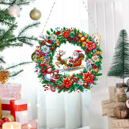 LAKEQUILL Christmas Diamond Art Painting Kit for Adults: DIY Hanging Wreath Pendant, Special Shaped Crystal Art for Holiday Window Tree Decor
