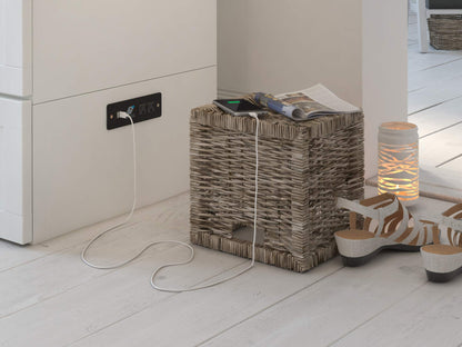Modern Queen Size Murphy Bed Chest with Mattress, Storage, and Built-in Charger in White