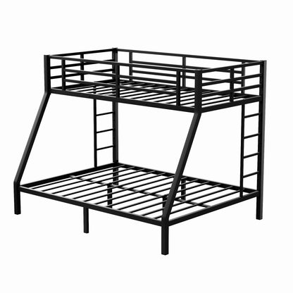 Bellemave Metal Bunk Bed Twin XL Over Queen, Heavy Duty Bed Frame with Guardrails & 2 Side Ladders, Noise Free Sturdy Twin Over Queen Bunk Beds for Adults & Kids, Black