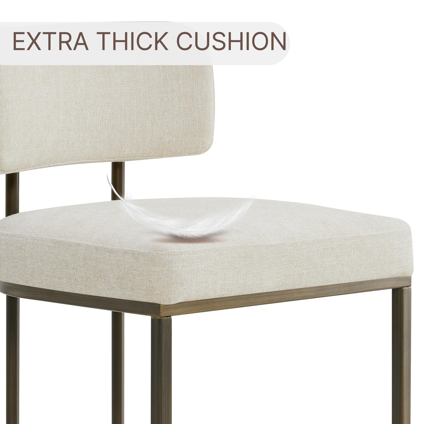 26" H Counter Height Bar Stools Set of 3, Modern Linen Fabric Upholstered Barstools with Backrest for Kitchen Island, Gold Metal Frames, Linen