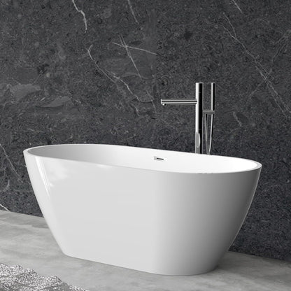 59'' Acrylic Free Standing Soaking Tub, Double-Walled Insulated Freestanding Bathtub with Ergonomic Deep Design, Glossy White, Matte Drain, Black Overflow, cUPC Certified Stand Alone Tub