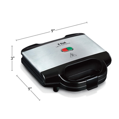 T-fal Compact Sandwich Maker, Stainless Steel, Easy to Clean, Indicator Lights, Cool Touch Handle, Grilled Cheese, Panini, 625 Watts, Black