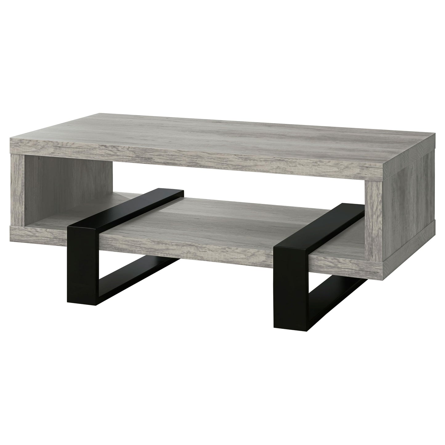 Coaster Home Furnishings - Dinard - Wood - Coffee Table with Metal Bases, Open Shelf, and Rectangular Surface - Living Room - 47-Inch - Grey Driftwood - 720878