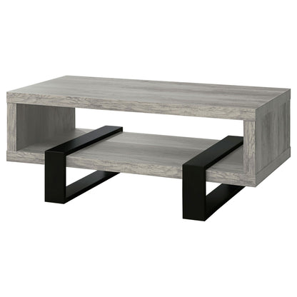 Coaster Home Furnishings - Dinard - Wood - Coffee Table with Metal Bases, Open Shelf, and Rectangular Surface - Living Room - 47-Inch - Grey Driftwood - 720878