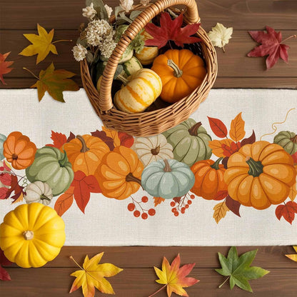 LooPoP 36 Inches Autumn Maple Leaves Harvest Pumpkin Table Runners Long Washable Thanksgiving Table Runner for Round