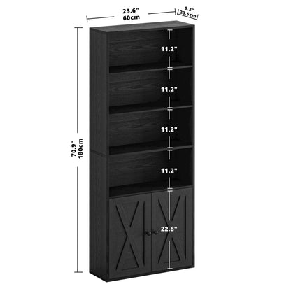 IRONCK Industrial Bookshelves and Bookcases with Doors Floor Standing 6 Shelf Display Storage Shelves 70 in Tall Bookcase for Home Office, Living Room