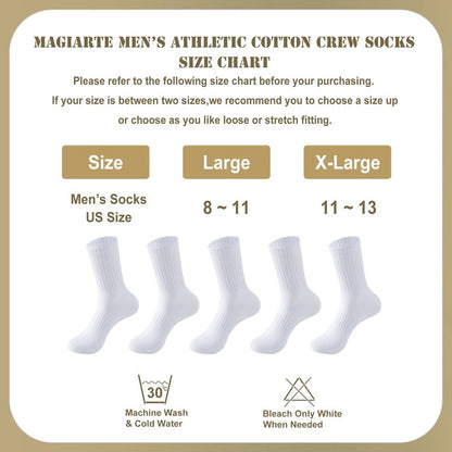 MAGIARTE Mens Athletic Cotton Crew Socks Moisture Wicking Running Cycling Multi Sports Socks for Men 5 PACK (Color #01L White)