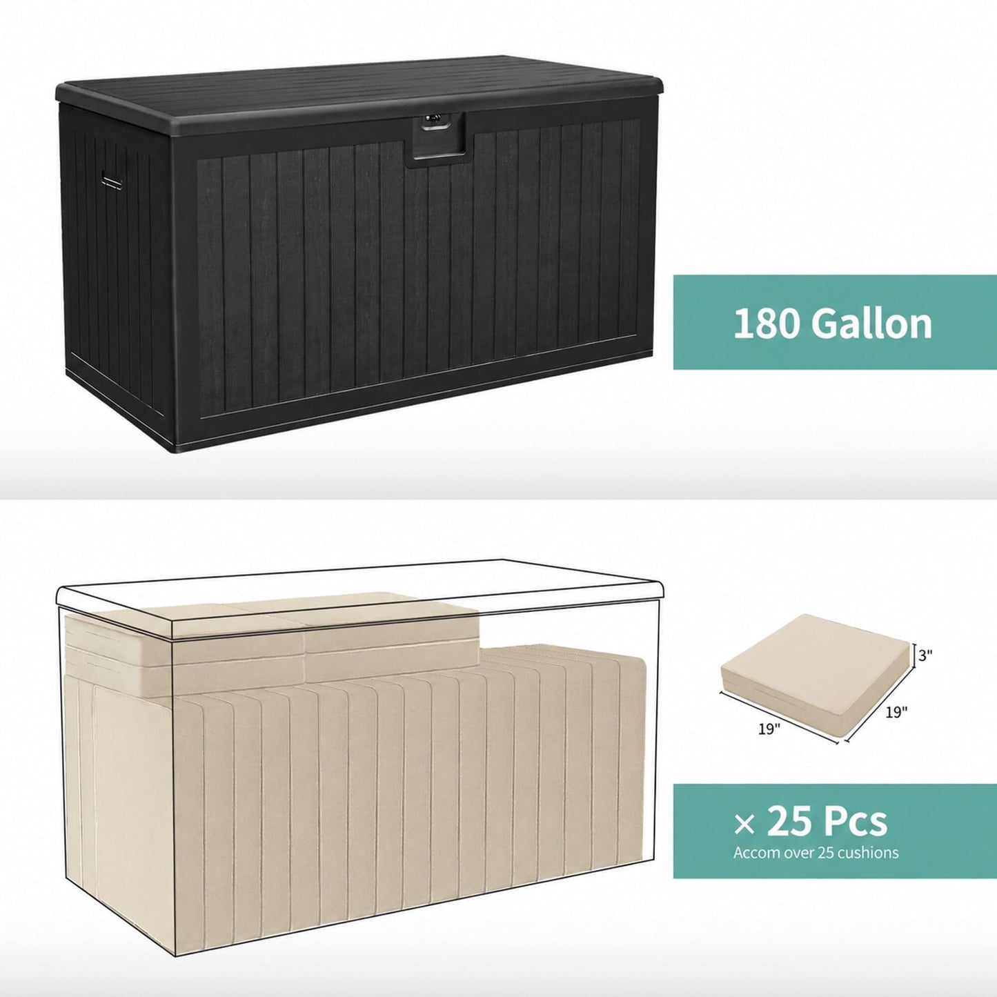 YITAHOME 180 Gallon Large Deck Box with Side Handles, Outdoor Double-Wall Storage for Patio Furniture Cushions, Garden Pool Accessories, Waterproof & Lockable
