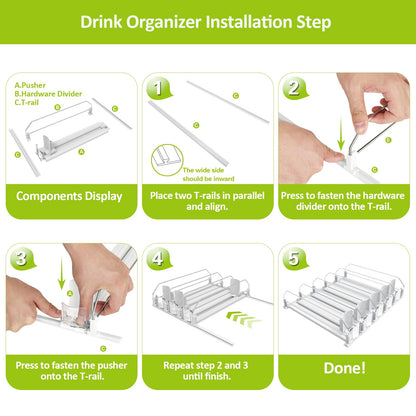 Drink Organizer for Fridge,Self Pushing Fridge Drink Organizer,Automatic Drink Dispenser for Fridge-Holds up to 25 Cans