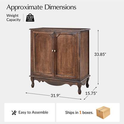 The support you need Solid Wood Sideboard with Adjustable Feet, 2 Shelves Storage Accent Cabinet with Double Doors, Farmhouse Buffet for Living Room, Dining Room & Entryway, Walnut