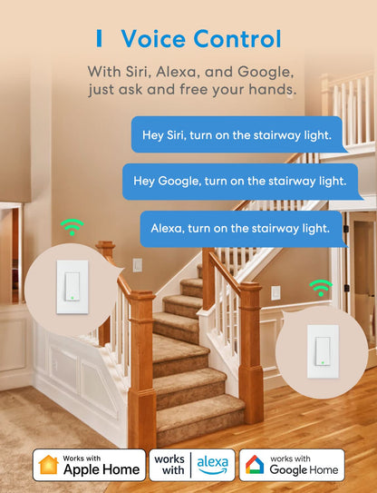 meross 4 Pack 3 Way Smart Switch Smart Light Switch Supports Apple HomeKit, Siri, Alexa, Google Assistant & SmartThings, Wall Switch Neutral Wire Required, Remote Control Timer