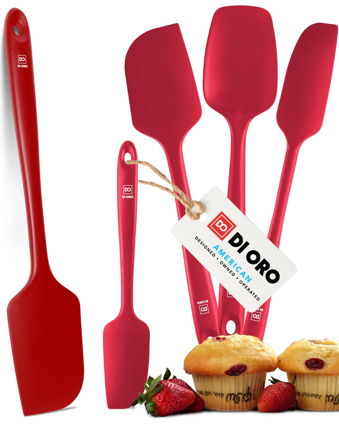 DI ORO Silicone Spatula Set - Rubber Kitchen Spatulas for Baking, Cooking, & Mixing - 600°F Heat-Resistant & BPA Free Silicone Scraper Spatulas for Nonstick Cookware - Dishwasher Safe (5pc, Red)