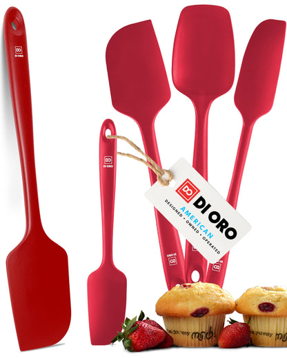DI ORO Silicone Spatula Set - Rubber Kitchen Spatulas for Baking, Cooking, & Mixing - 600°F Heat-Resistant & BPA Free Silicone Scraper Spatulas for Nonstick Cookware - Dishwasher Safe (5pc, Red)