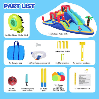 ELEMARA Inflatable Water Slide Bounce House, 10 in 1 Inflatable Water Park with Blower, 2 Slides & 2 Climbing Walls & 2 Water Guns, Deep Pool Giant Splash Pool, Water Slides for Kids Backyard for 6