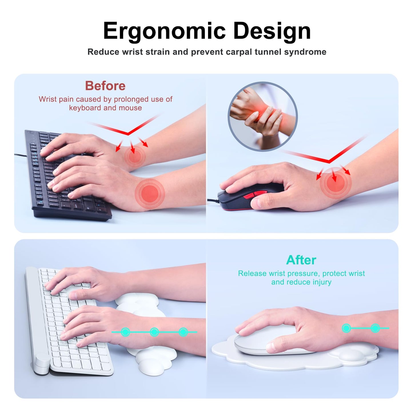 MOKURU Cloud Mouse Pad with Wrist Rest, Cloud Keyboard Wrist Rest, Mouse Pad Wrist Support, Ergonomic Keyboard Mouse Wrist Support White