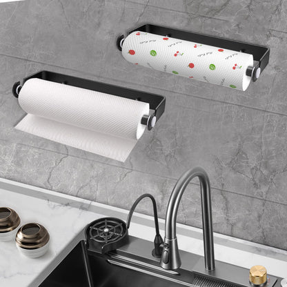PEDORUBY Under Cabinet Paper Towel Holder, Adhesive or Drill Mount Paper Towel Holder, Wall Mount Paper Towel Holders for Kitchen or Bathroom (Black) 2 Pack