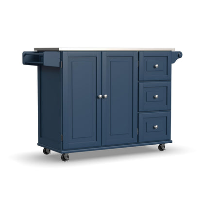 Homestyles Mobile Kitchen Island Cart with Stainless Steel Top, Blue