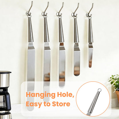 Hacaroa Set of 5 Angled Icing Spatula with 3 Cake Scraper, Offset Spatula with 4, 6, 8, 10, 12 Inch Blades Stainless Steel for Cake Frosting, Decorating, Baking, Ergonomic Handle, 5 Sizes