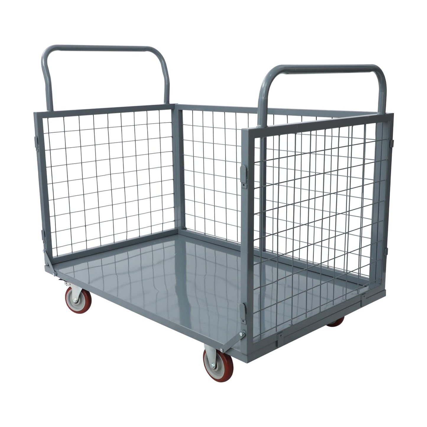 2200lbs Platform Truck Cart with Cage, 5-in-1 Heavy Duty Hand Truck Flatbed Cart with Swivel Casters, Multi-Purpose Push Dolly for Grocery,Laundry,Warehouse,Garage