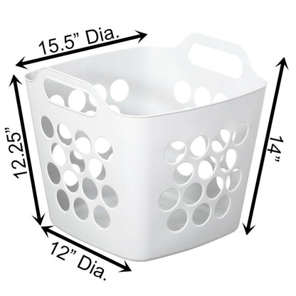 Flexible Plastic Laundry Basket - Square Storage Hamper with Side Handles for Easy Carrying - Versatile Organizer for Laundry, and Household Storage, 28 Litter White