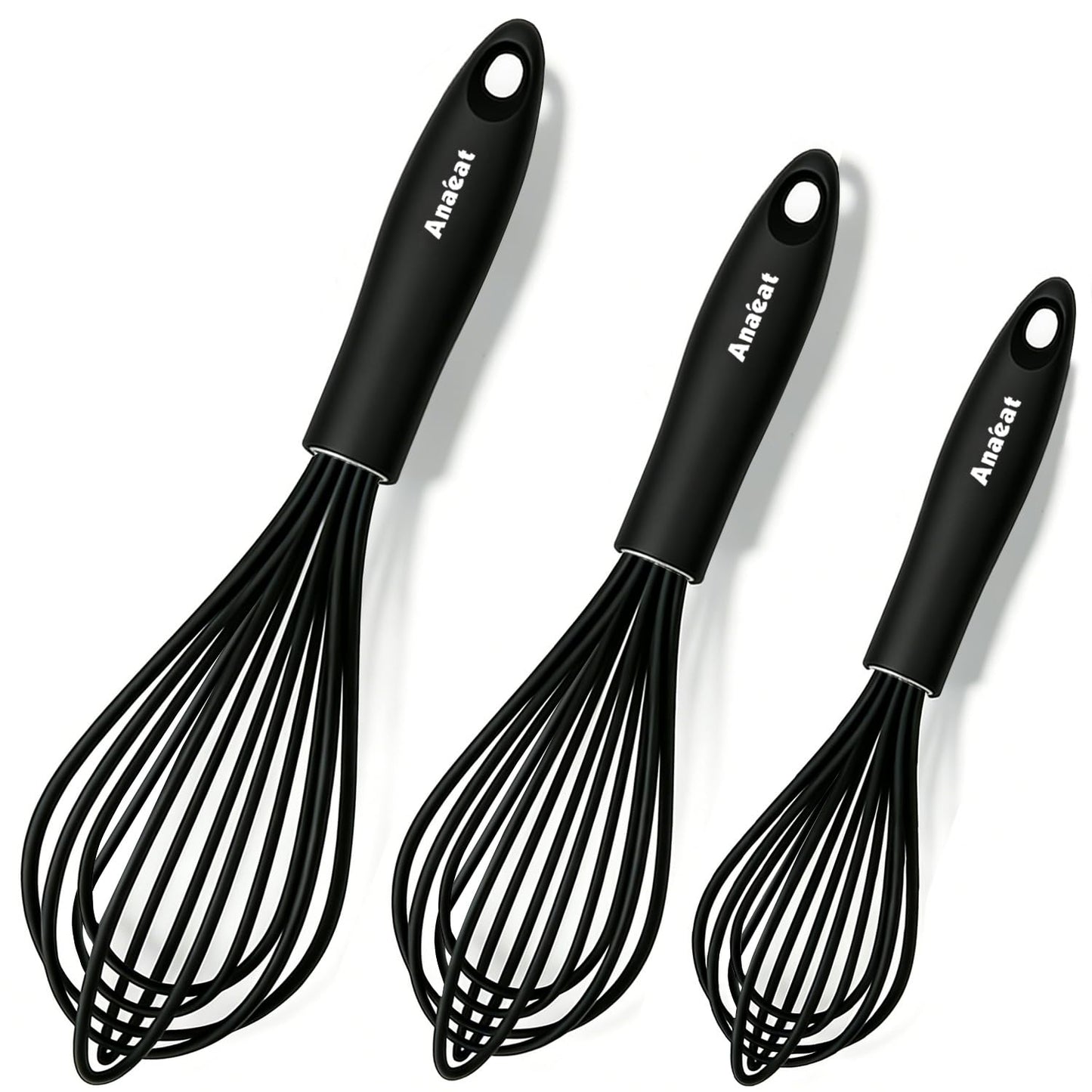 Anaeat Silicone Balloon Whisk, Perfect for Non-Stick Cookware, Milk and Egg Beater Blender, Heat Resistant Kitchen Whisks for Whisking, Cooking, Baking, Beating, Frothing & Stirring (Black)