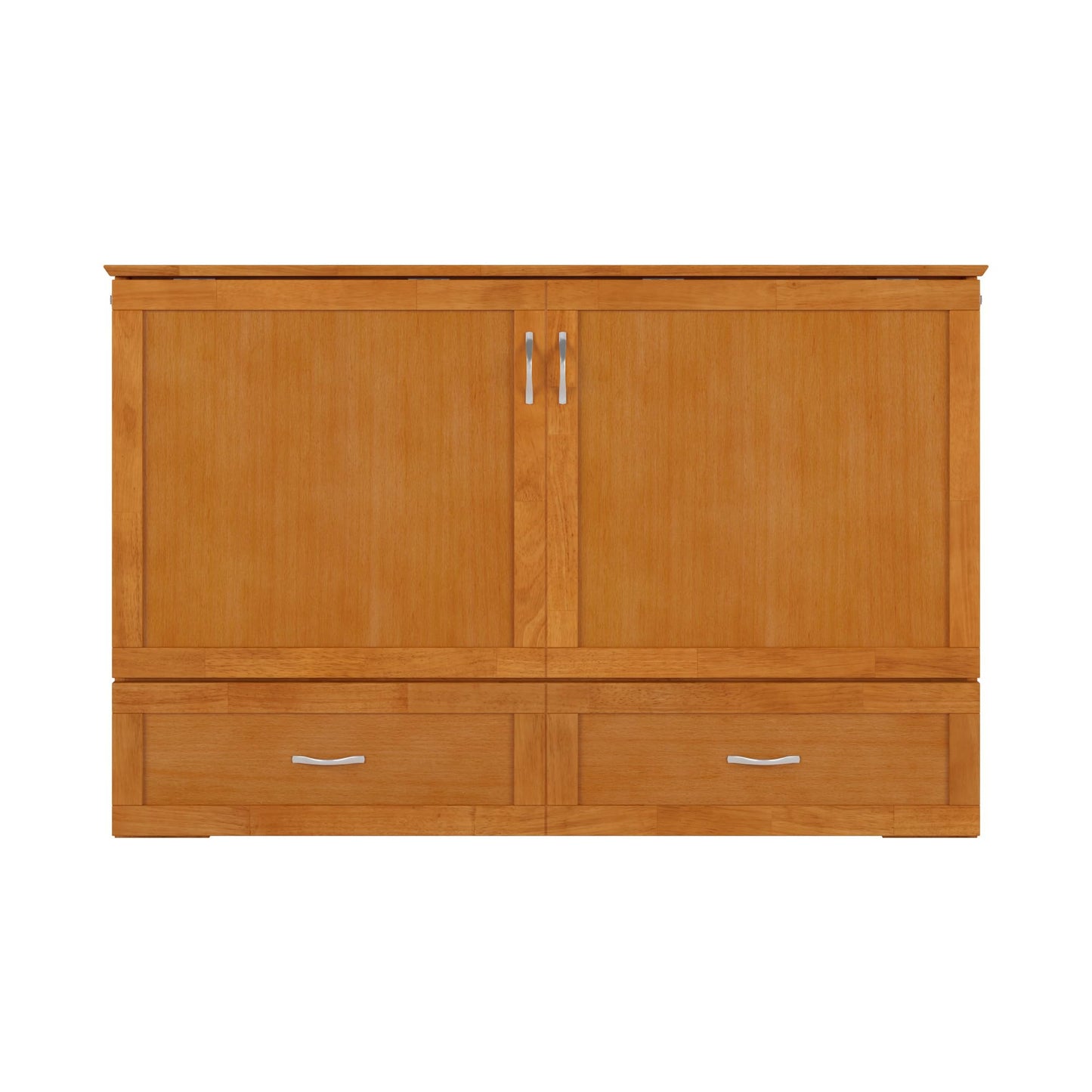 AFI Hamilton Queen Murphy Bed Chest with Mattress, Storage, and Built-in Charger in Light Toffee