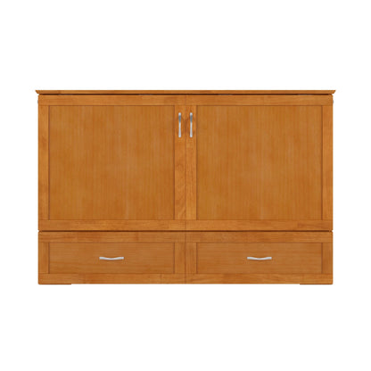AFI Hamilton Queen Murphy Bed Chest with Mattress, Storage, and Built-in Charger in Light Toffee