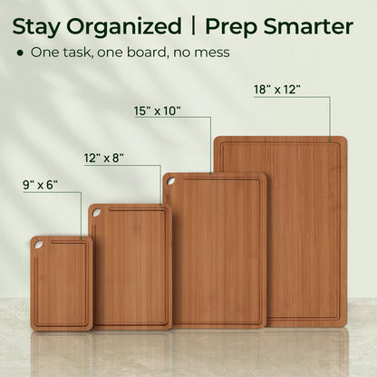 Keechee Wood Cutting Board, Carbonized Bamboo Cutting Boards Set With Smooth Surface & Easy Storage For Busy Kitchens, Ideal Charcuterie & Chopping, Durable, Knife-Friendly (4Pcs)