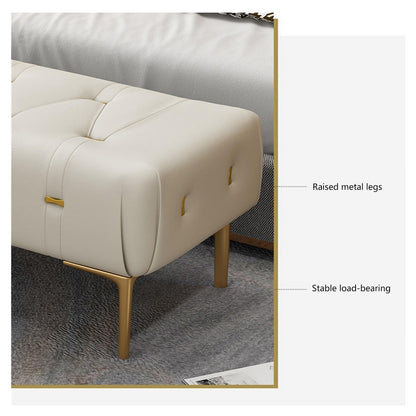 Bedroom End of Bed Bench Upholstered Tufted Bench with Upholstered Seat, Foot Stool with Sturdy Metal Legs, Leather Bench for Bedroom Living Room Entrance Ottoman Couch Bench (Color : Beige, Size :