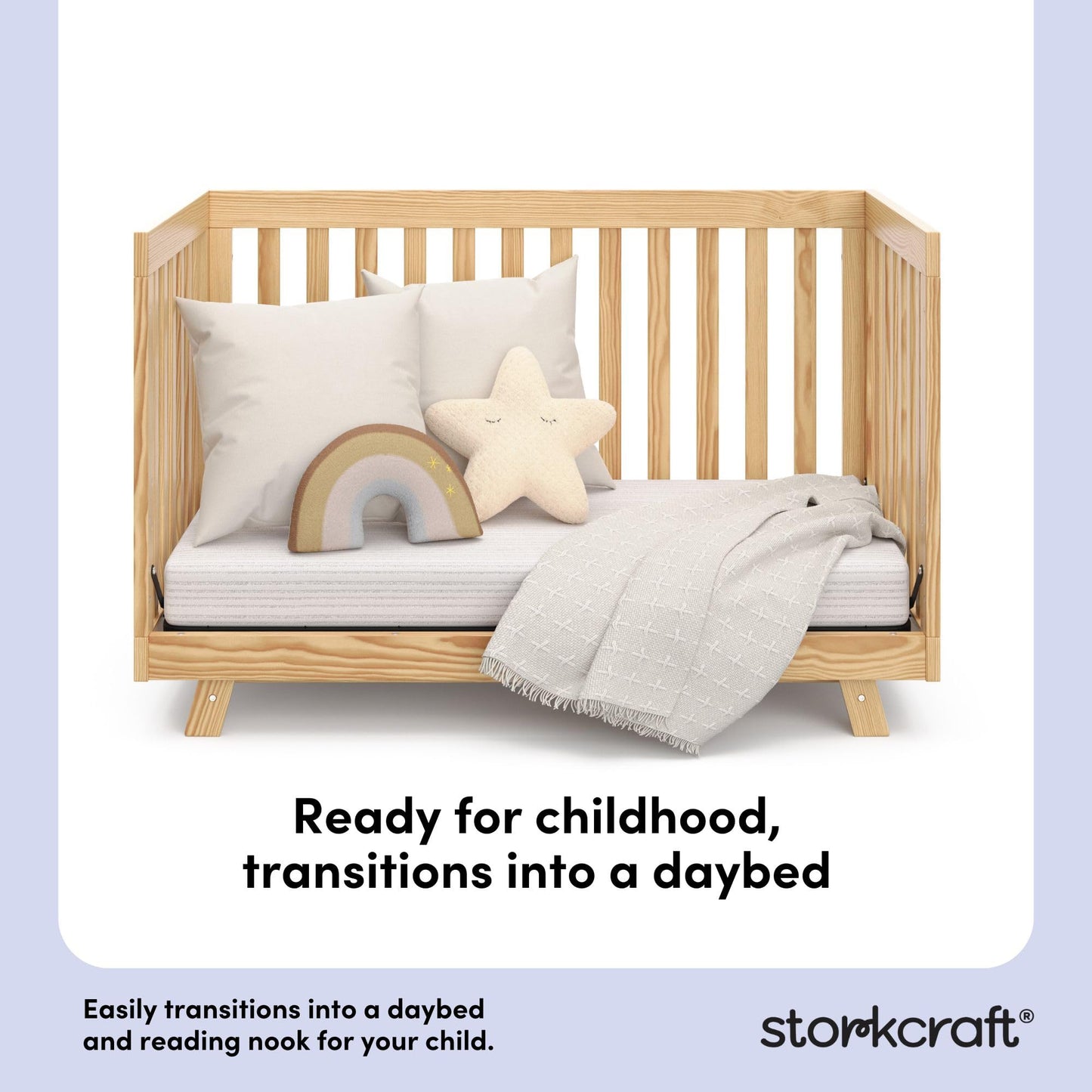 Storkcraft Beckett 3-in-1 Convertible Crib – GREENGUARD Gold Certified, Fits Standard Crib Mattress, Converts to Toddler Bed and Daybed, 4 Mattress Heights, Grow-with-Me Design (Natural)