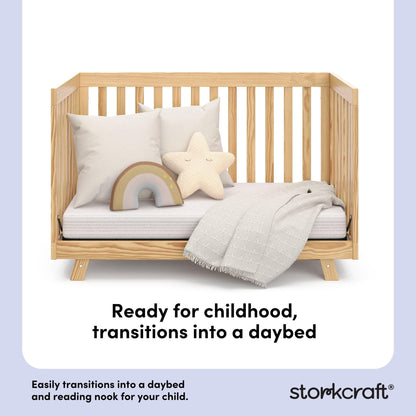 Storkcraft Beckett 3-in-1 Convertible Crib – GREENGUARD Gold Certified, Fits Standard Crib Mattress, Converts to Toddler Bed and Daybed, 4 Mattress Heights, Grow-with-Me Design (Natural)