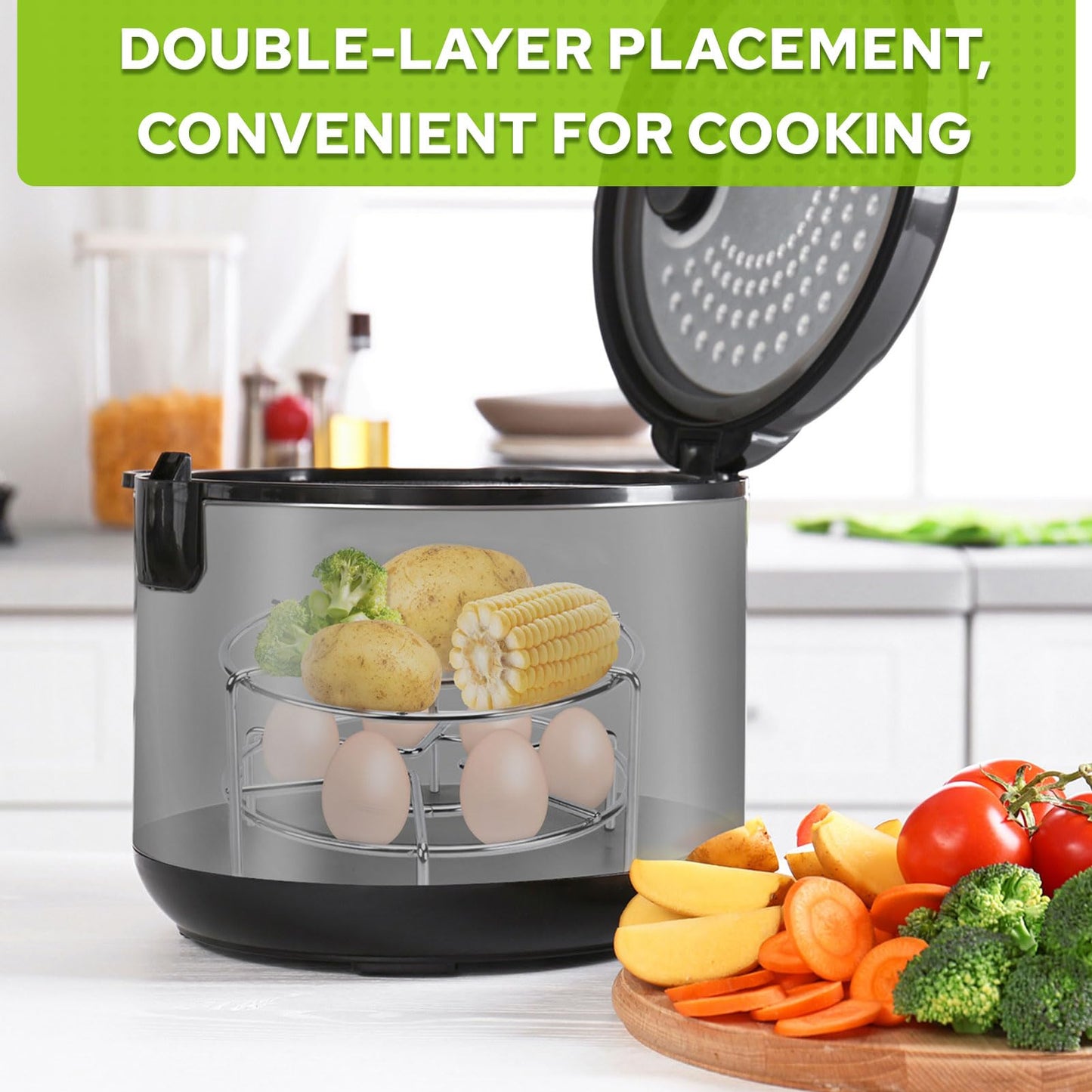 HULISEN Steamer Rack For Pots, 2-4/5" and 2" Tall Trivet for Instant Pot 6 Qt and 8 Qt, 18/8 Stainless Steel Steaming Rack Fit Pressure Cooker (7" Dia - 2Pcs)