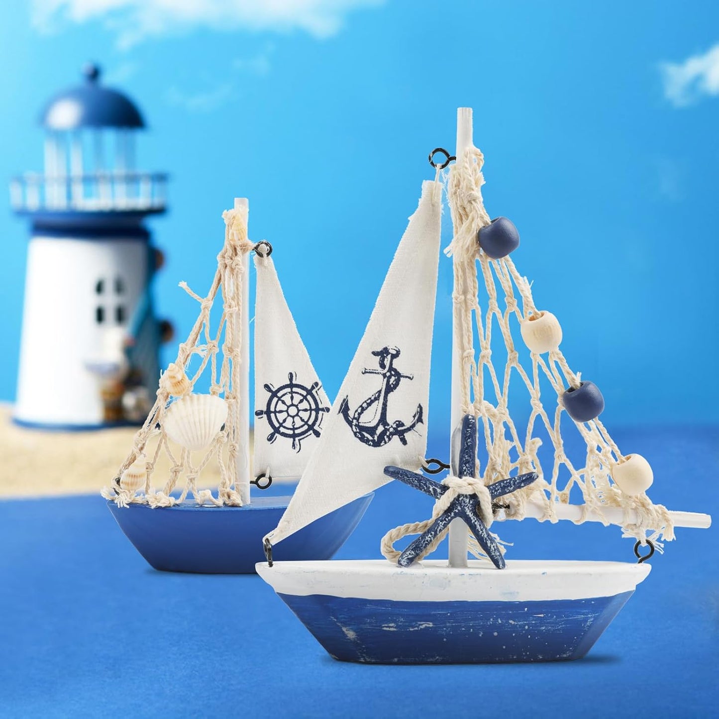 Meching Sailboat 2 Set Sailboat Mini Model Decoration PCS Wooden Sailing Boat Home Decor Nautical Decoration Sailing