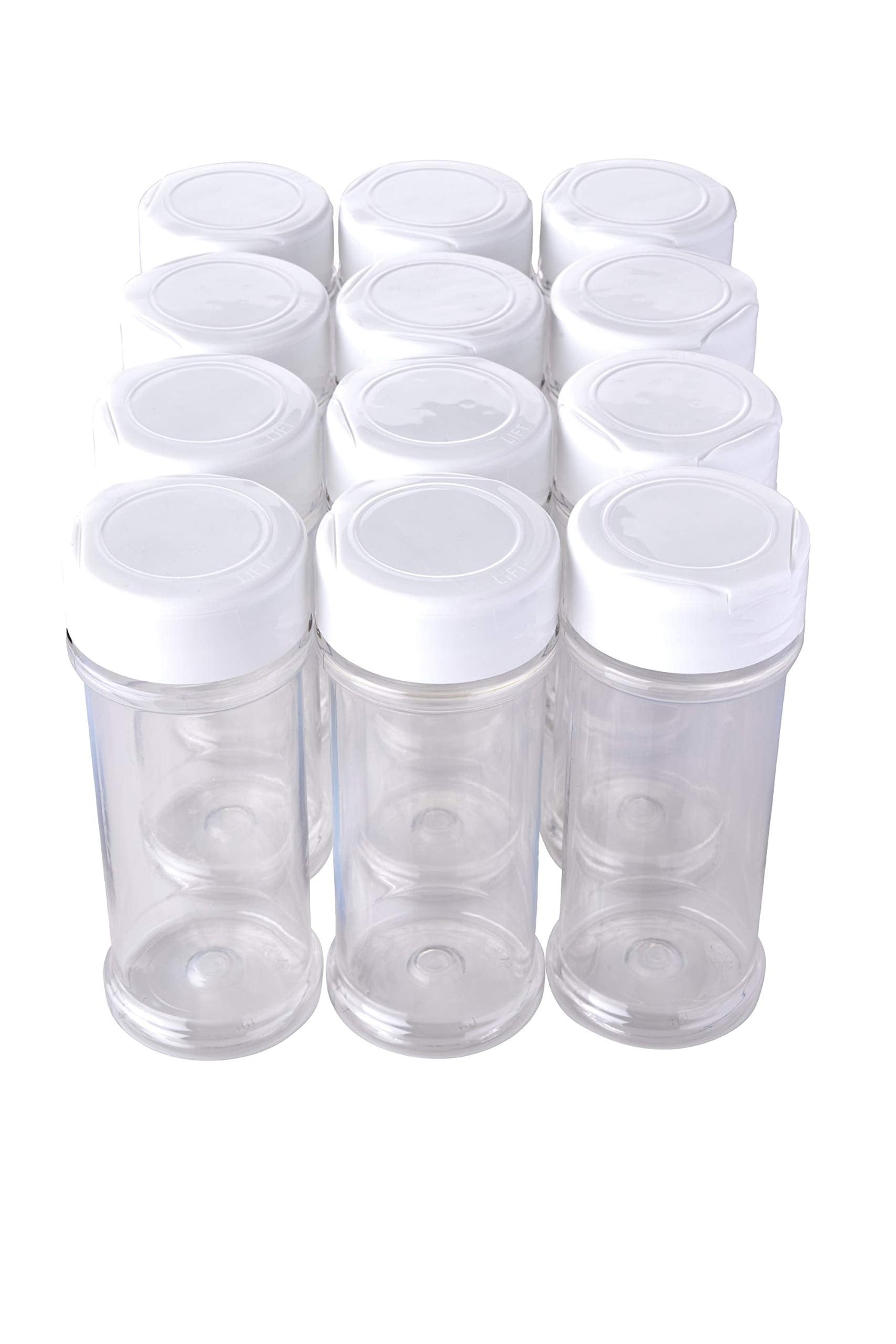 12 Pack of 6 Oz. Empty Clear Plastic Spice Bottles with White Sprinkle Top Lids For Storing and Dispensing Salt, Sweeteners and Spices - Food-Grade Spice Jars for Kitchen and Home Spice Organization