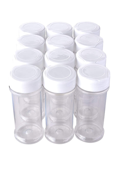 12 Pack of 6 Oz. Empty Clear Plastic Spice Bottles with White Sprinkle Top Lids For Storing and Dispensing Salt, Sweeteners and Spices - Food-Grade Spice Jars for Kitchen and Home Spice Organization