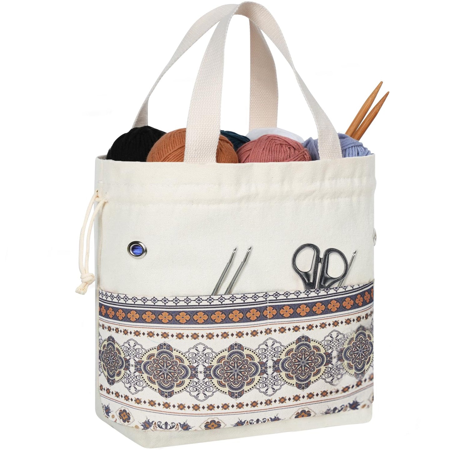 TOGETRUE Yarn Bag, Knitting Crochet Tote Bag, Yarn Storage Bags Organizer, Crochet bags for Crocheting Project, Store Skein Ball, Short Knitting Needle (Medium, Brown Style)